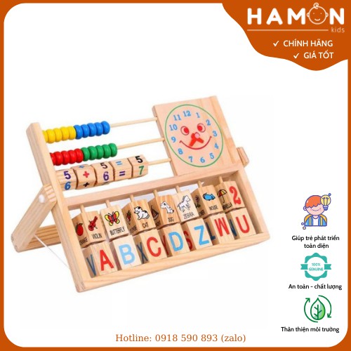 Giáo Cụ Montessori,Kệ Học Chữ Tiếng Anh,Tập Làm Toán Và Xem Đồng Hồ Bằng Gỗ Cho Bé