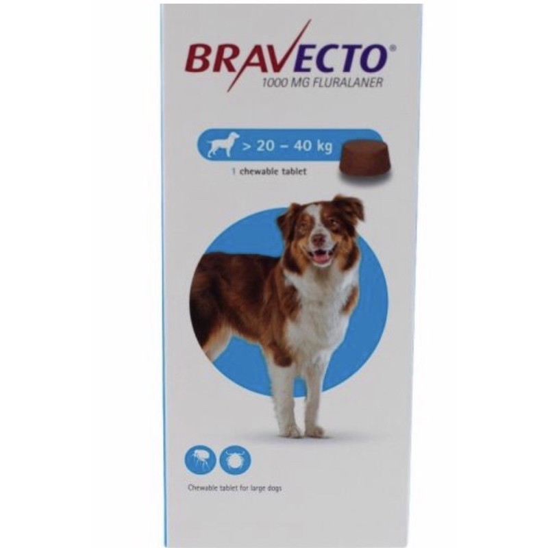 1 Viên BRAVECTO 20-40kg loại bỏ ve, ghẻ do Demodex, rận kéo dài 3 tháng cho chó