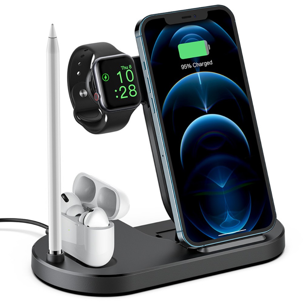 Đế Sạc Nhanh Không Dây 4 Trong 1 Qi Cho Apple Watch 5 4 3 2 1 Iphone 8 Pus Xs 12 Pro Max