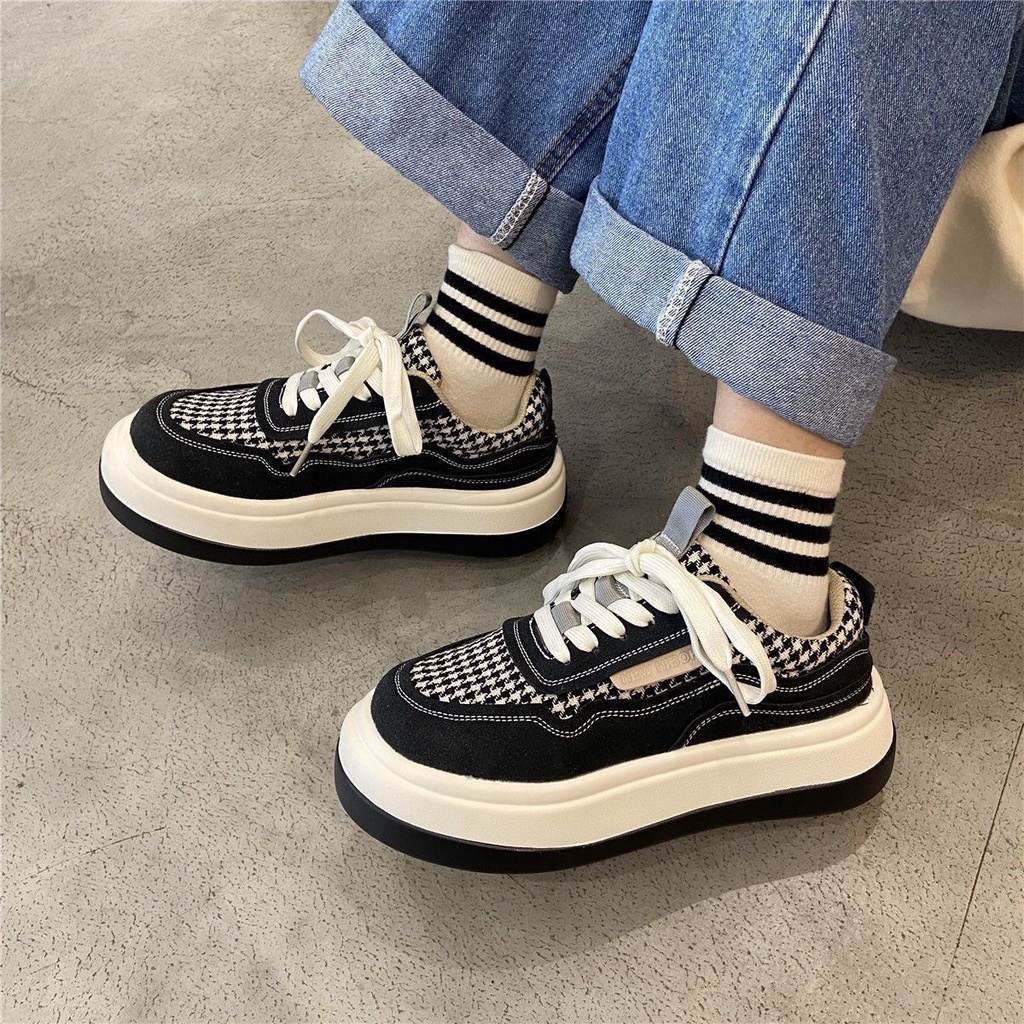 Giày Thể Thao Nữ Đế Cao Hoạ Tiết Houndstooth Đế Bánh Mì Tăng Chiều Cao FLOWER G23 - nguyentrang239