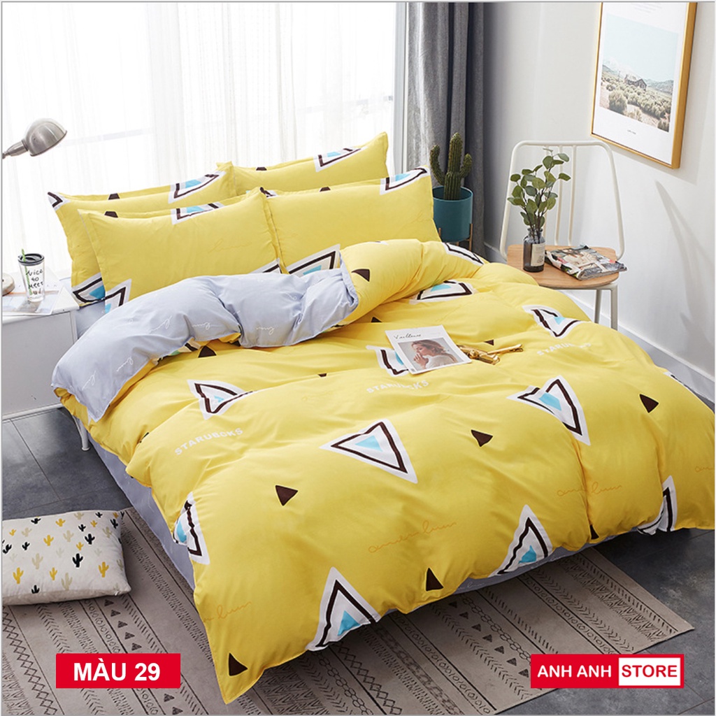 Bộ Vỏ Chăn Ga Gối Cotton Poly Hàn 4 món nhập khẩu, màu sắc tươi sáng, hoạ tiết sắc nét - ANHANHHOME