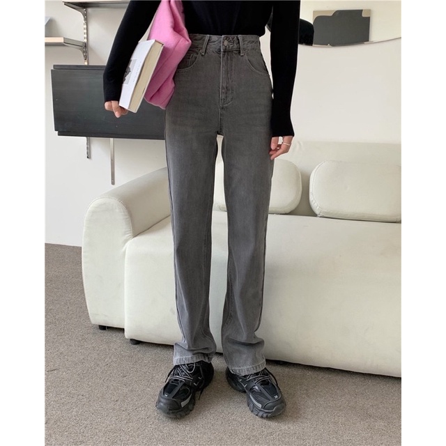 Quần jeans suông xám tro bthe