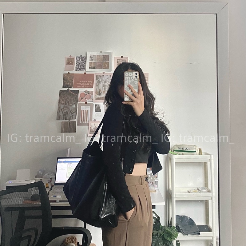 Túi tote da dày dặn vừa cả laptop cỡ lớn thời trang