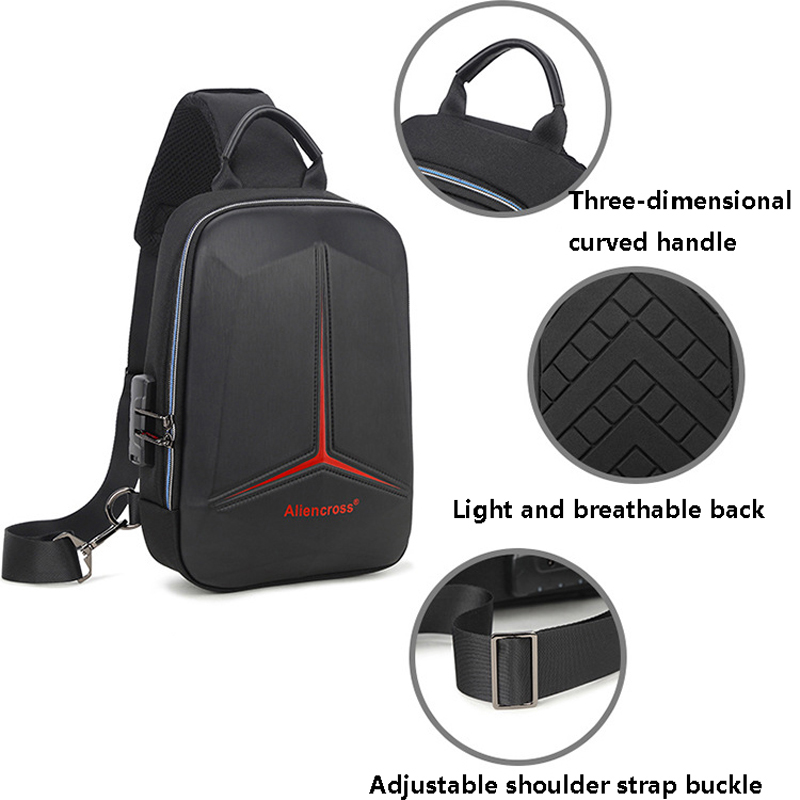 Túi đeo vai LABER LEE chất liệu PVC có cổng USB năng động chống trộm dành cho nam