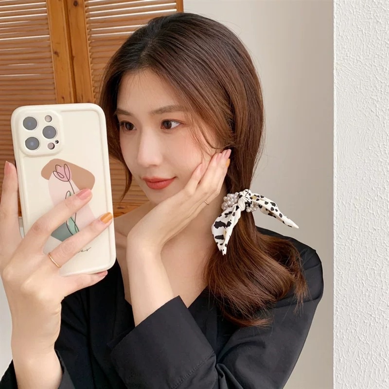 Dây buộc tóc nơ ngọc Hàn Quốc, ruy băng phụ kiện tóc