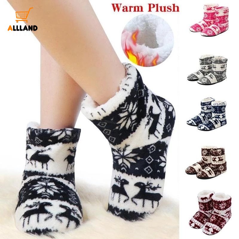 1 Đôi Vớ Lông Cừu San Hô Chống Trượt Giữ Ấm Mùa Đông In Hình Chú Hươu Dành Cho Nam Nữ