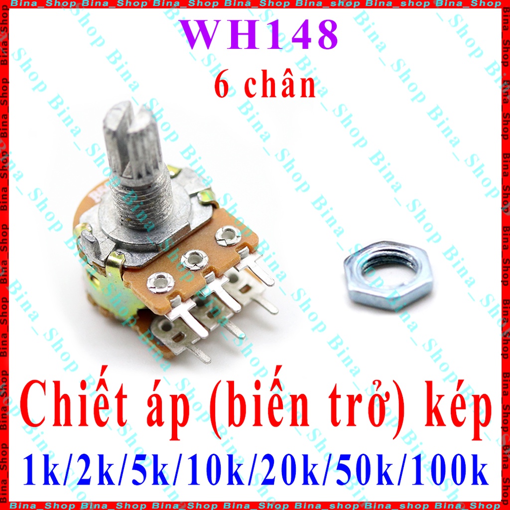 Biến trở kép WH148 1K 2K 5K 10K 20K 25K 50K 100K 250K 500K 1M Chiết áp điều chỉnh Volume (Núm nhựa mua riêng)