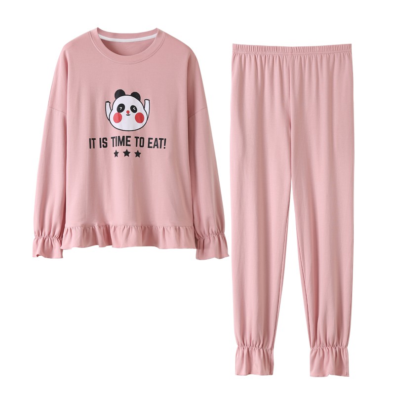 Bộ Đồ Ngủ Pijama Dài Tay In Hình Gấu Dễ Thương Phong Cách Hàn Quốc Cho Nữ