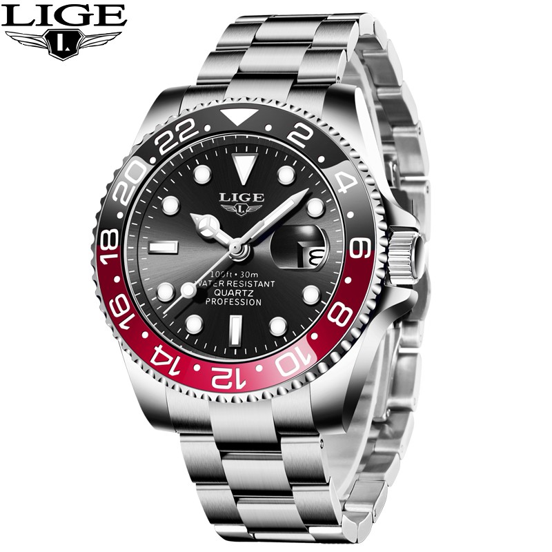 LIGE 10051 Fashion Business Stainless Steel 30M Waterproof Quartz Watch