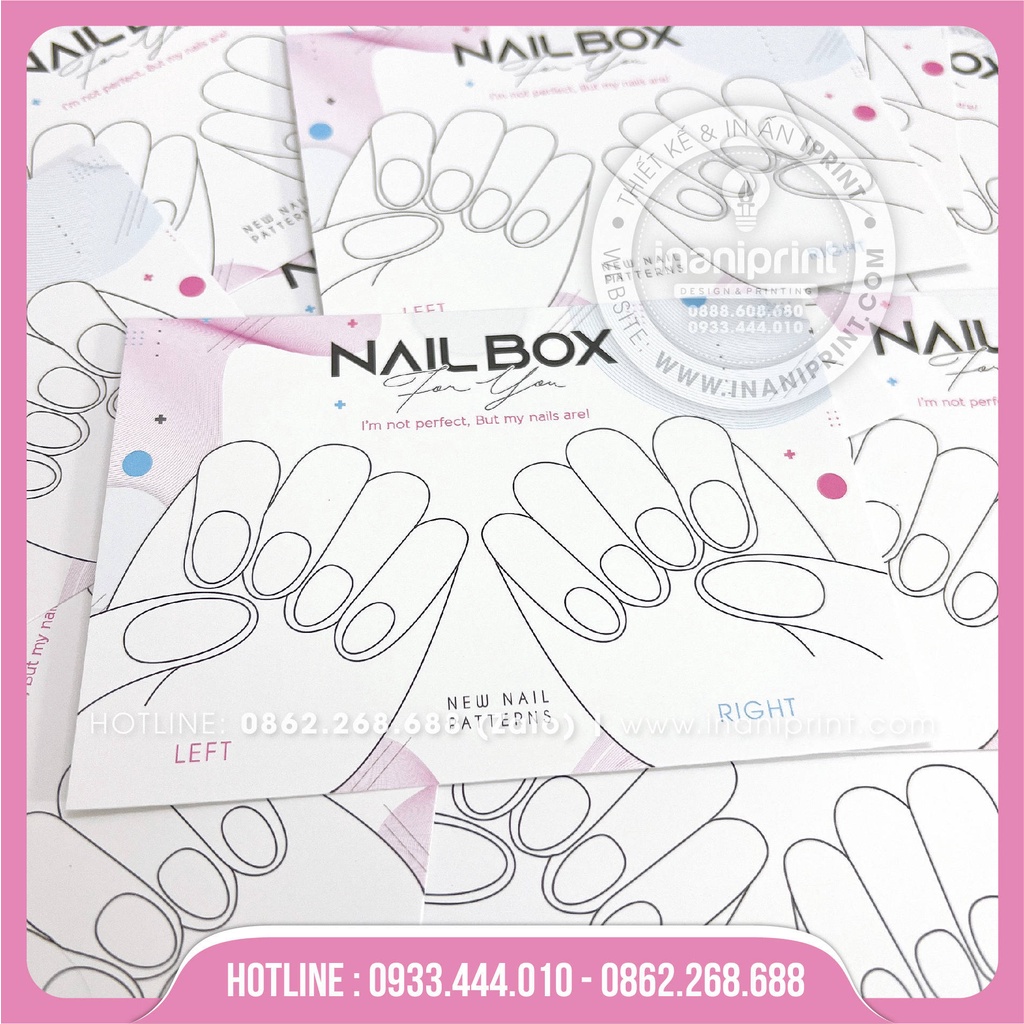 Bìa Nailbox Gắn Móng, Giấy Nail Box Móng Up Thiết Kế - Size lớn : 14x10cm - In 1 Mặt