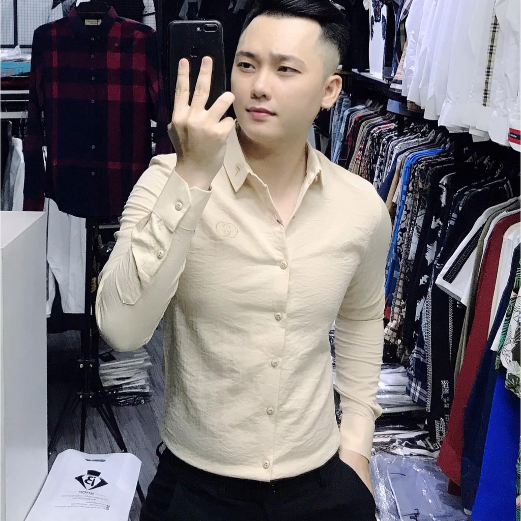 Sơ Mi Nam Vải Đũi Cao Cấp Logo Thêu Tay