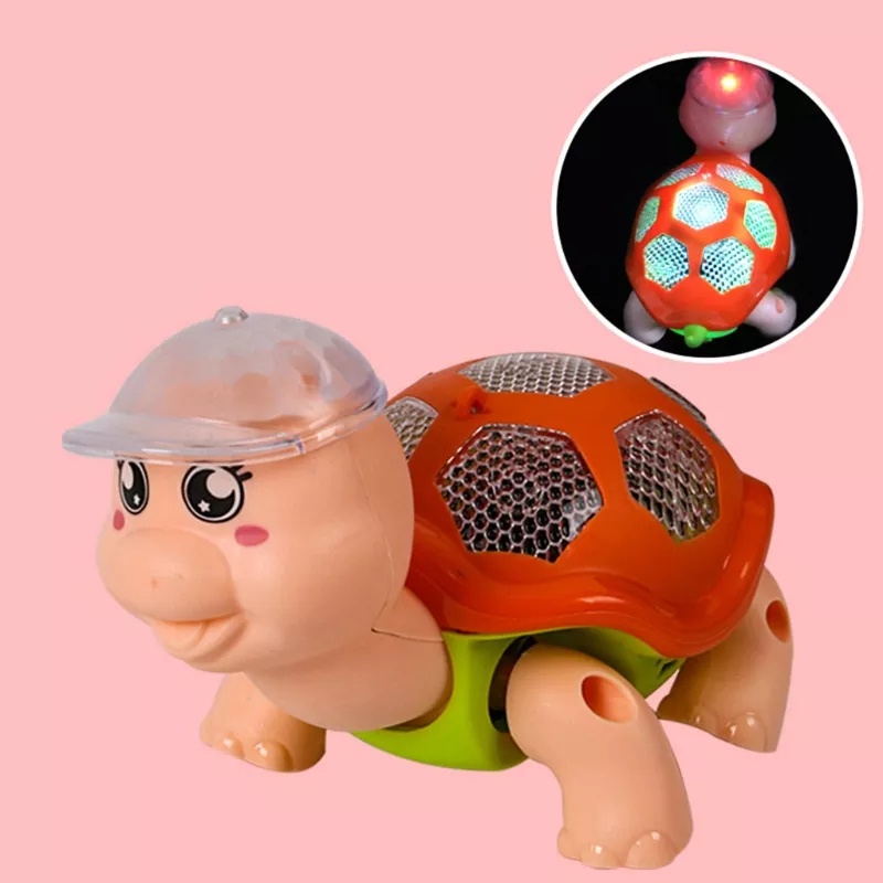 Đồ chơi rùa con chạy pin cho bé dắt đi chơi có đèn nhấp nháy và nhạc vui nhộn cho bé