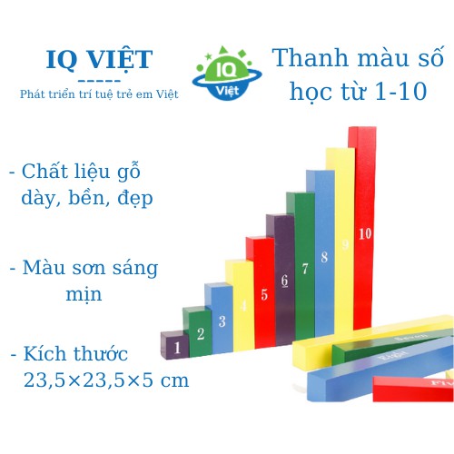 Giáo Cụ Montessori - Thanh Màu Học Số Từ 1-10 [ MA16 ]