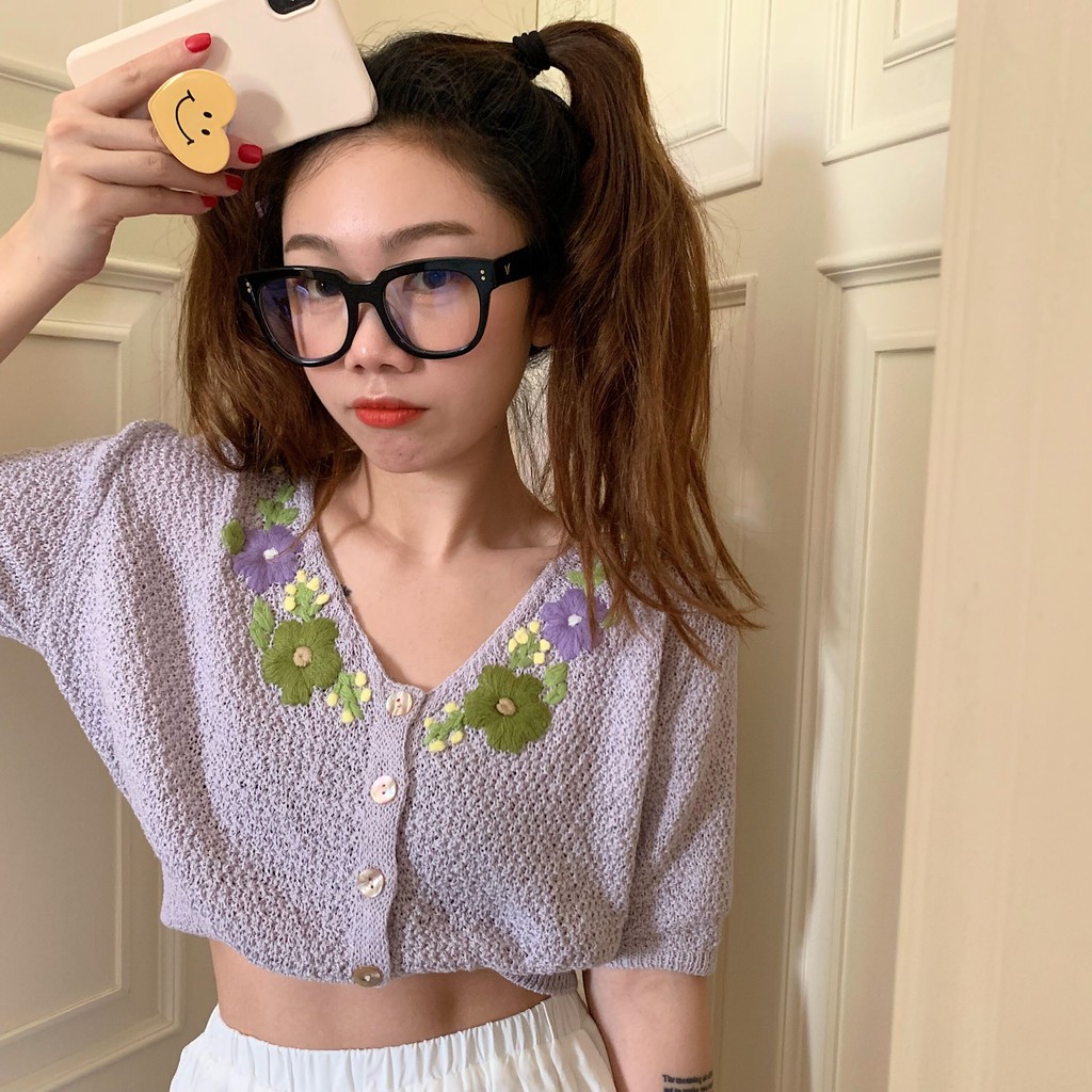 Xiaozhainv Áo Cardigan Xiaozhainv Dệt Kim Tay Ngắn 2 Màu Sắc Tùy Chọn Phong Cách Hàn Quốc Thời Trang