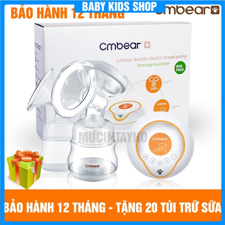 [ BH 12T + Tặng 20 túi trữ sữa] Máy hút sữa điện đôi Cmbear