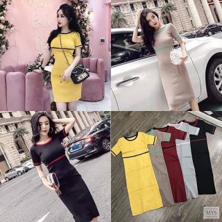 Đầm len body sọc viền