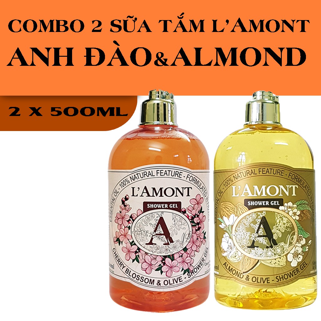 Combo 2 chai Sữa Tắm LAmont En Provence Hương Anh Đào và Hương Hạnh Nhân 500ml/chai