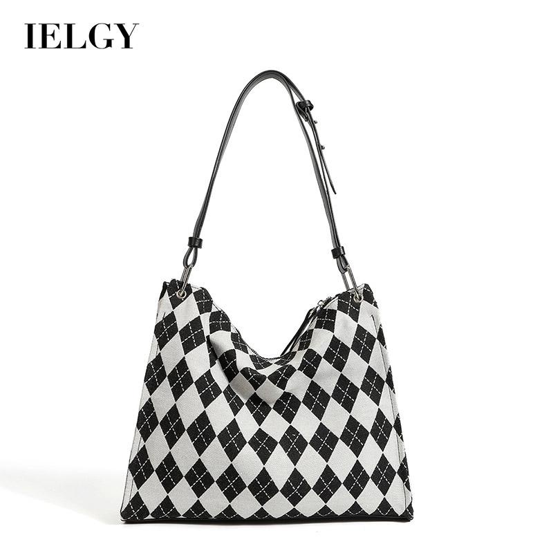 Túi tote IELGY vải canvas cỡ lớn họa tiết kẻ sọc thời trang cho nữ