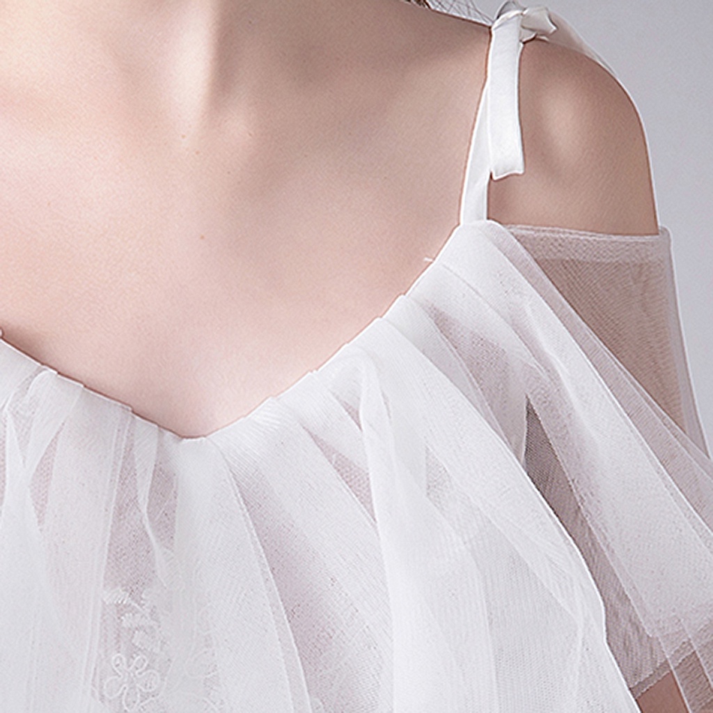 Đầm Dài Hai Dây Thêu Hoa Màu Trắng Dành Cho Bé Gái Dự Tiệc