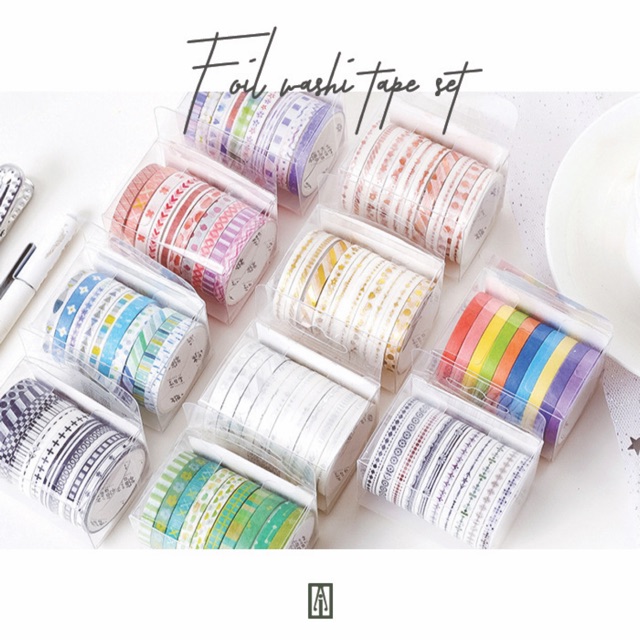 Set băng keo trang trí 10 cuộn - Foil washi tape set