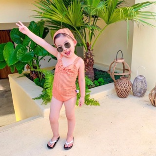 Bikini kẻ cam cho bé gái ko kèm mũ