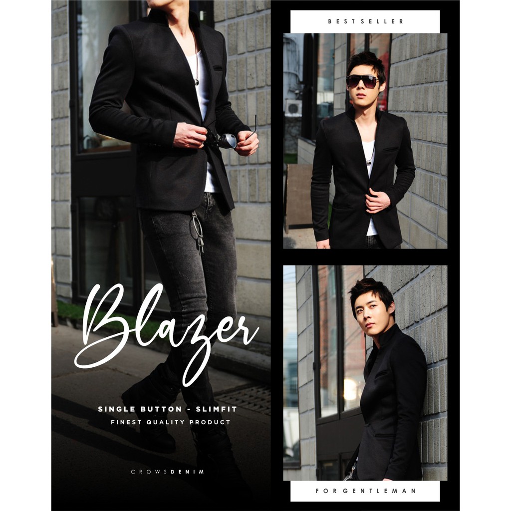 Áo Khoác Blazer Màu Đen Phong Cách Hàn Quốc Cho Nam