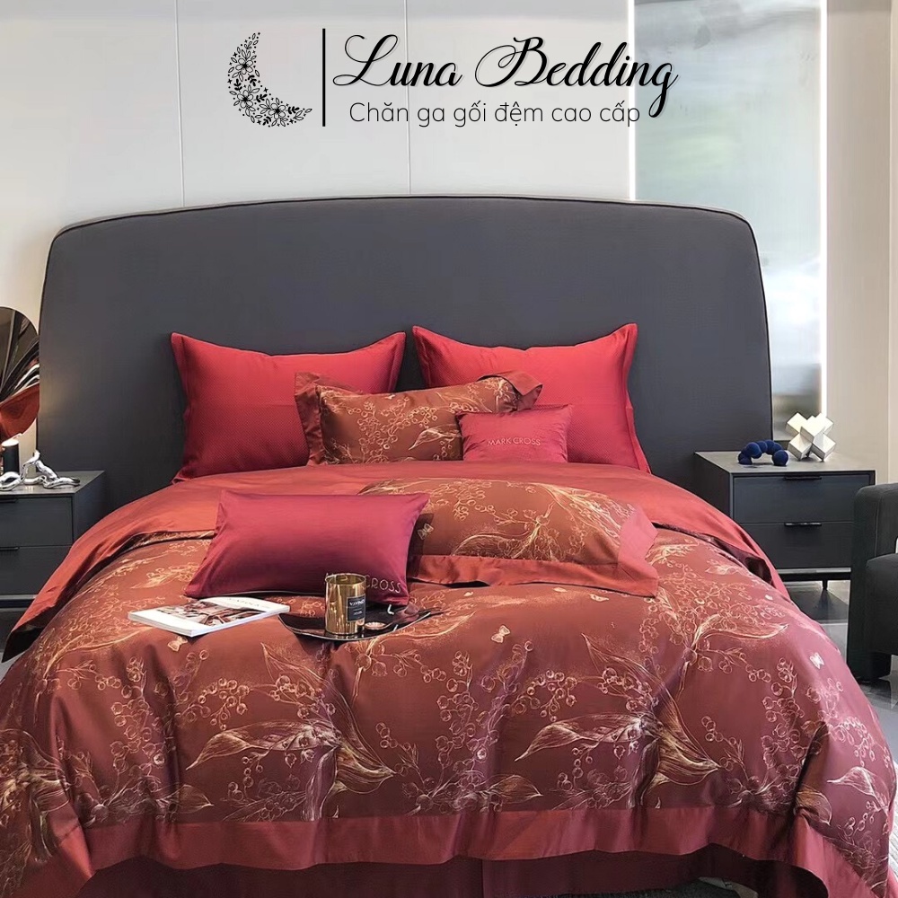 Bộ Chăn Ga Cưới Lụa 160s MarkCross Sang Trọng Đẳng Cấp Luna Bedding