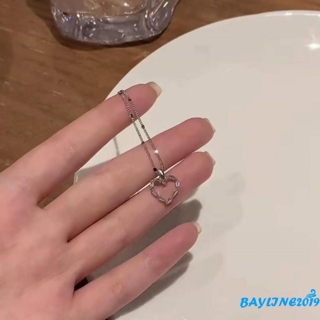 Vòng cổ Bạc Mặt Hình Trái Tim Rỗng Đơn Giản Cho Nữ