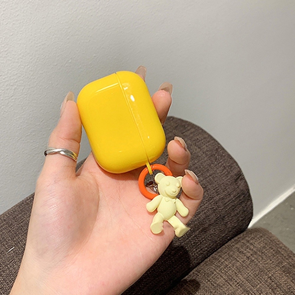 Vỏ Bảo Vệ Hộp Sạc Tai nghe không dây Airpods 1 / 2 / 3 / pro / Pro2 Hình Gấu 3d Màu Tím / Vàng Kèm Móc Treo