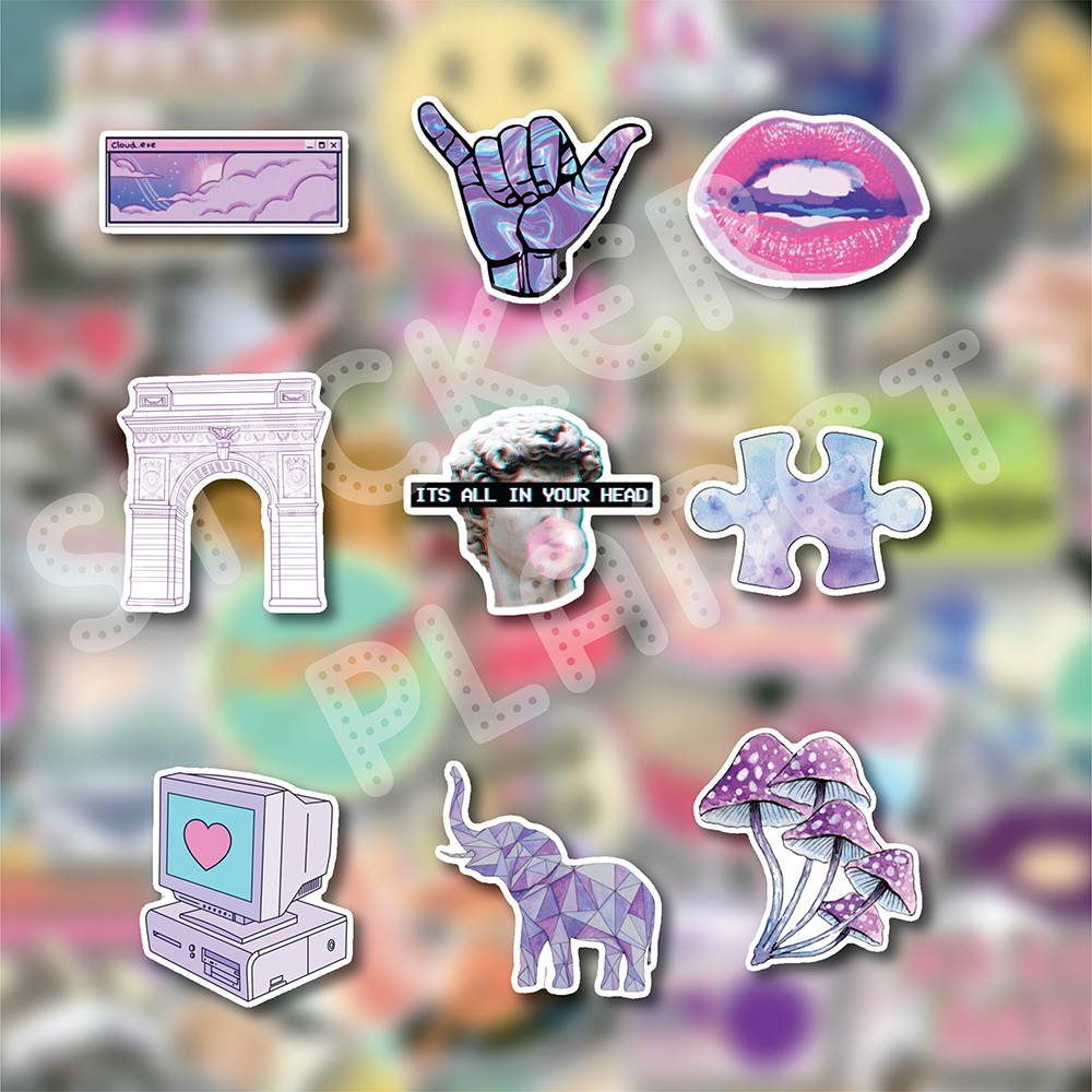 Bộ sticker chống thấm nước trang trí mũ bảo hiểm, laptop chủ đề màu sắc TÍM