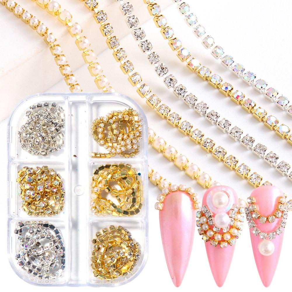 OCEANMAP Phụ Kiện Trang Trí Móng Tay Dạng Chuỗi Xích Kim Loại Đính Đá Xinh Xắn