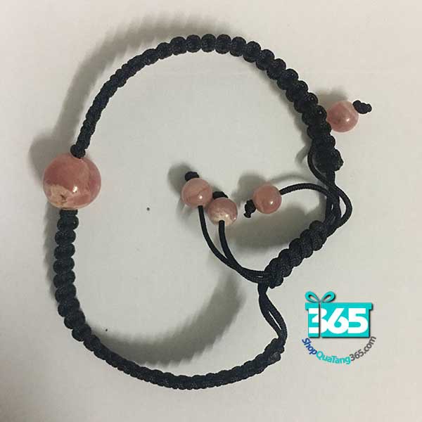 Vòng Tay Nữ Chỉ Đen kết hợp Đá Màu Hồng - Vòng Nữ Handmade kết hợp Đá - SQTVTD