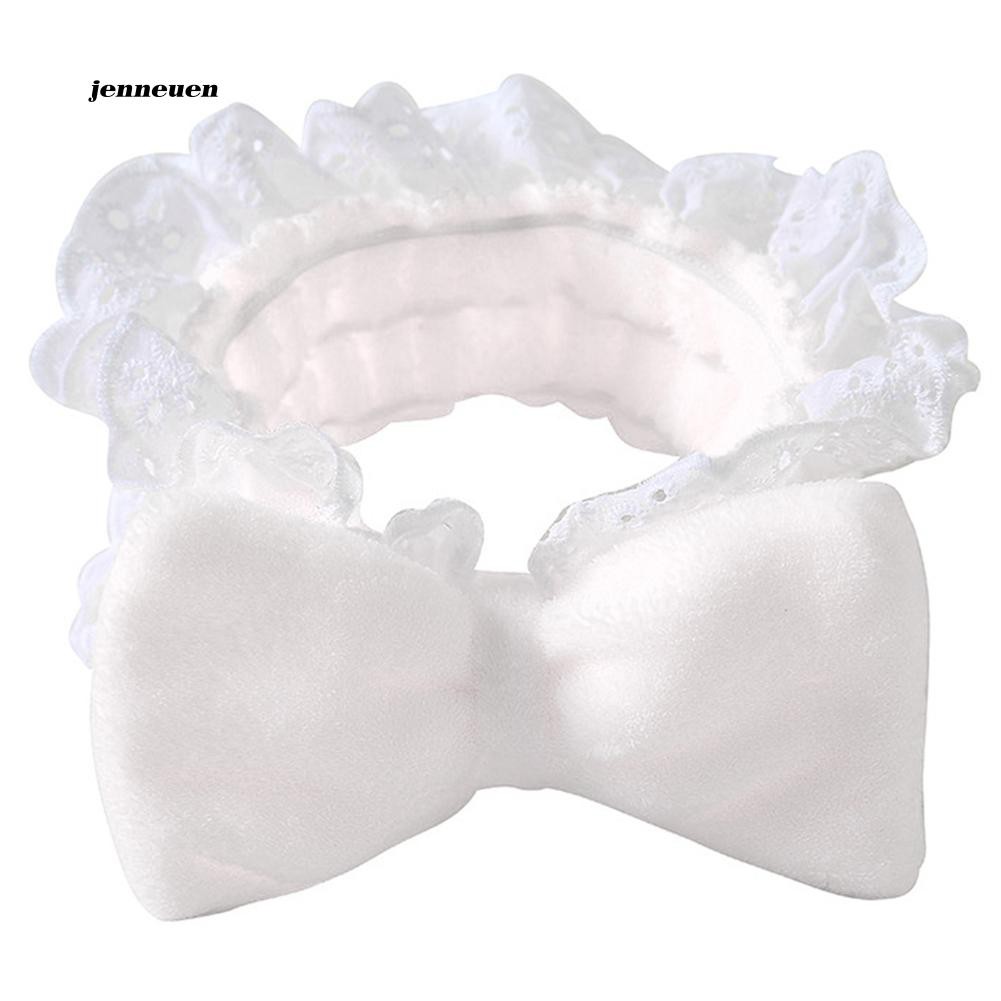 [Hàng mới về] Băng đô trang điểm co giãn phối nơ viền ren dễ thương cho nữ