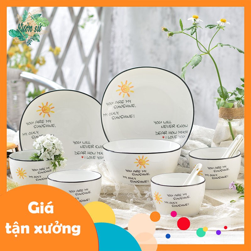 Bộ bát đĩa sứ 18 món cao cấp hoa văn mặt trời hàng sẵn - VS34