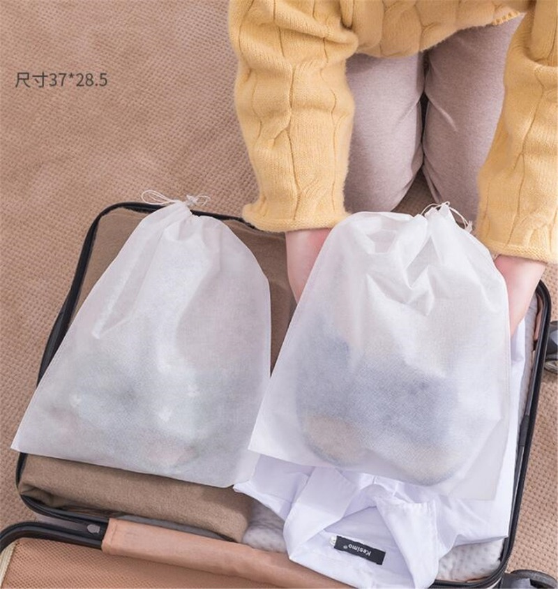 Travel Drawstring Clothing Organizer/ White Non-woven Drawstring Shoe Bag/ Dustproof Tote Beam Sorting Storage Pouches/ Foldable High Capacity Container Bag