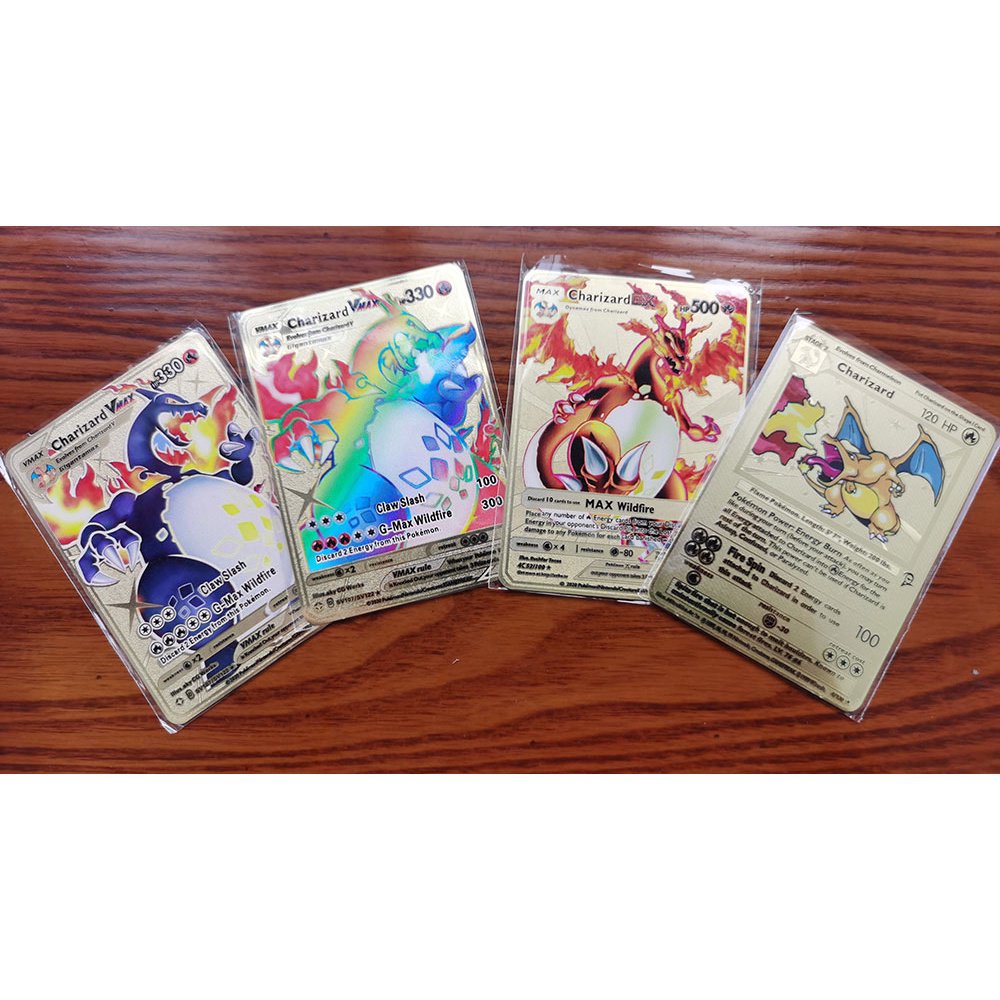 Thẻ Pokemon VWOR bằng sắt kim loại vàng cầu vồng chữ Tiếng Anh làm quà tặng bộ sưu tập cho trẻ