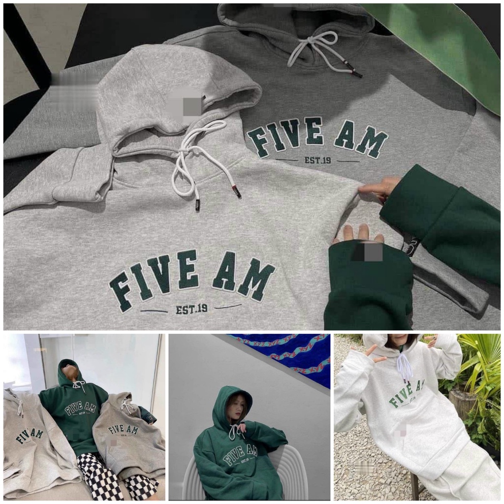 Áo Hoodie FIVE AM Nam Nữ Cặp Đôi Couple Hàn Quốc - TEEN RẺ ĐẸP - Kiểu Khoác Nỉ Có Nón Mũ 2 Lớp Chống Nắng VÀ Lạnh Tốt