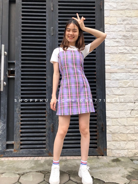 Váy kẻ caro hai dây ulzzang - váy kẻ hai dây caro ( hình shop tự chụp ) | BigBuy360 - bigbuy360.vn