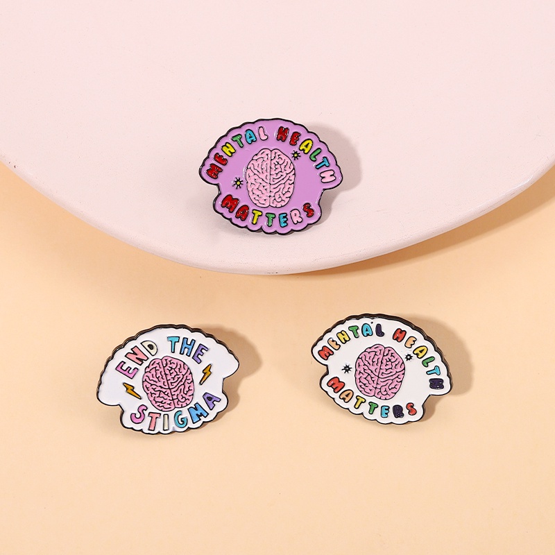 Ghim cài áo QIHE JEWELRY họa tiết chữ mental health làm quà tặng cho bạn bè