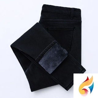 Quần Jean Lót Lông Cừu Dày Dặn Lưng Cao Dáng Bút Chì Phong Cách Hàn Quốc Thời Trang Mùa Đông Cho Nữ