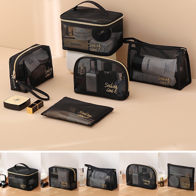 Túi Lưới Đựng Đồ Trang Điểm Màu Đen Sức Chứa Lớn Tiện Dụng Cho Nữ