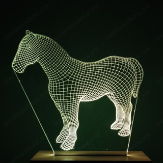 Đèn ngủ 3D đế gỗ ❤️FREESHIP❤️- Hình con ngựa - 16 màu có remote