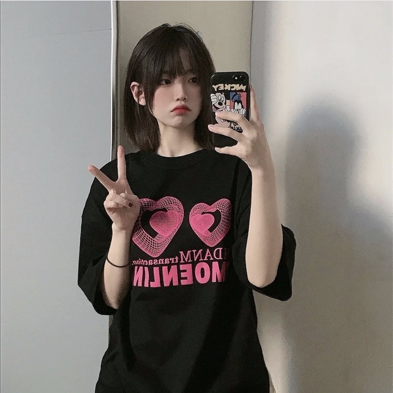 Áo Thun HIIXIIVI Tay Ngắn Cổ Tròn In Họa Tiết Hoàng Hôn Phát Sáng Phong Cách Hàn Quốc Thời Trang Mùa Hè Cho Nữ 2022