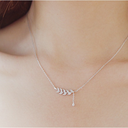 Dây chuyền bạc Evasilver mặt hình lá đính đá thời trang, Vòng cổ chất liệu bạc ta cực đẹp và nữ tính