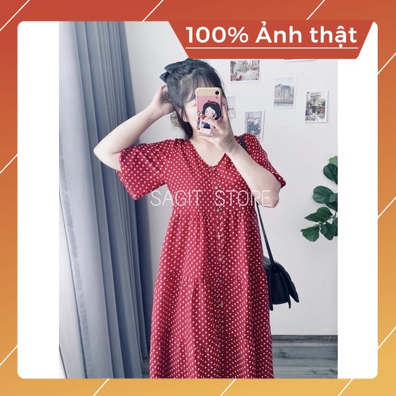 VÁY ĐẦM CHẤM BI ĐỎ TẦNG BABYDOLL DÁNG DÀI QUA GỐI FORM RỘNG BẦU BÍ BIGSIZE ĐẾN 70kg