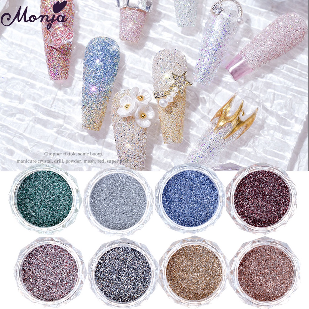 Monja 8 Colors Nail Art Crystal Diamond Glitter Powder Holographic Laser Shiny Nail Pigment Drilling Powder Manicure Decorations