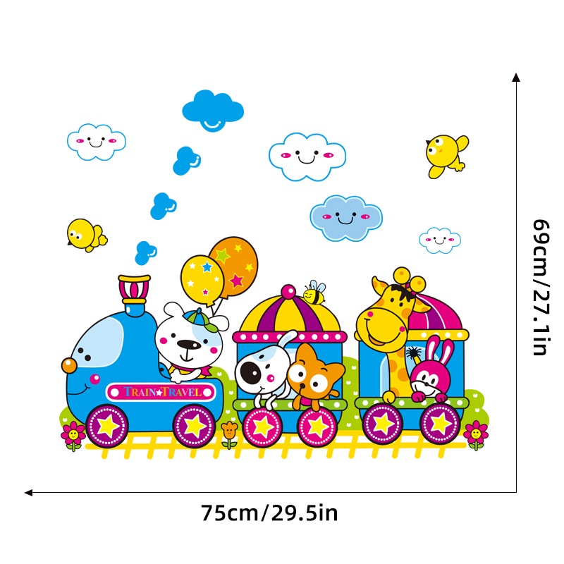 Decal dan tuong trang trí phòng bé yêu Đoàn tàu vui nhộn mẫu số 4 AmyShop