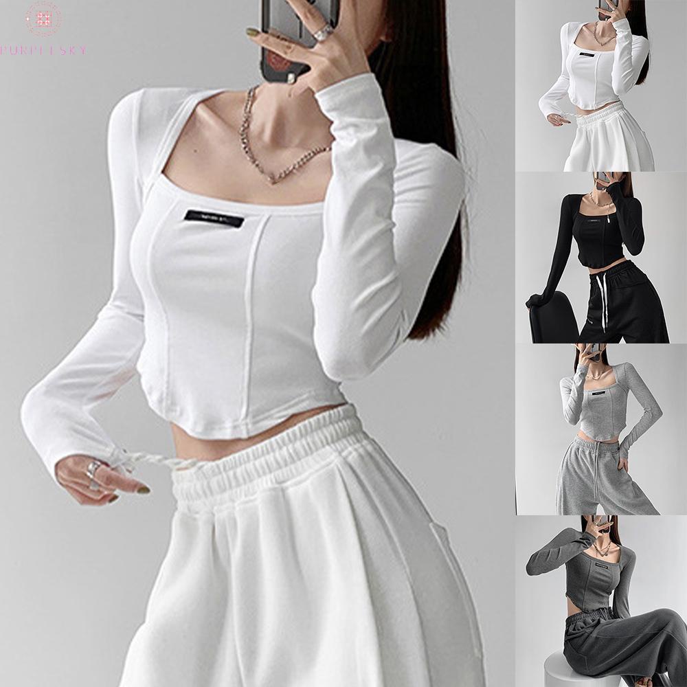 Áo Croptop Tay Dài Phong Cách Hàn Quốc