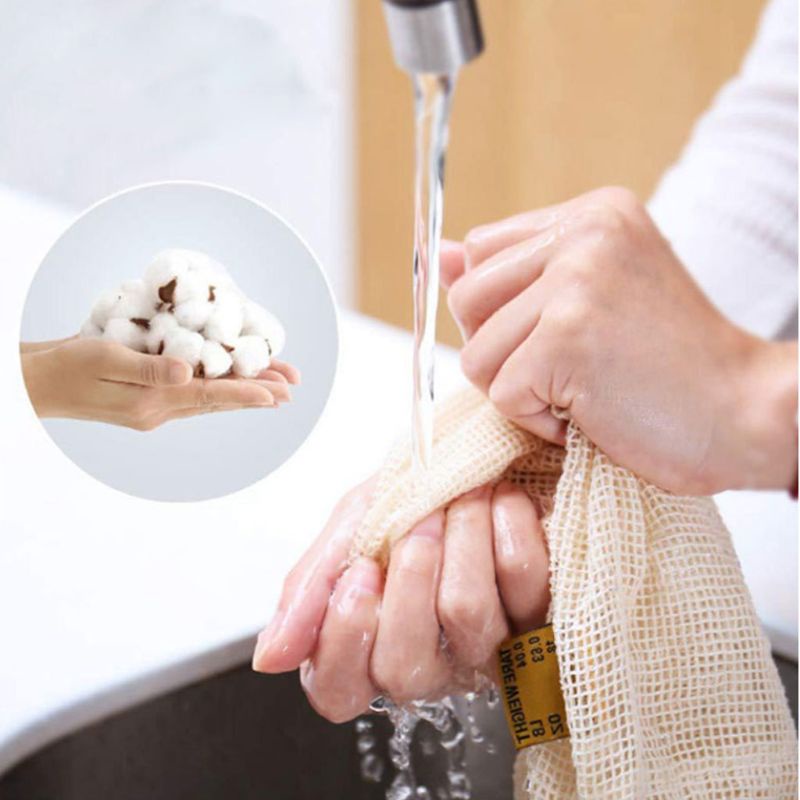 Youyo Set 5 Túi Lưới Mua Sắm Dây Cotton Tái Sử Dụng Được Đựng Trái Cây Rau Củ Quả