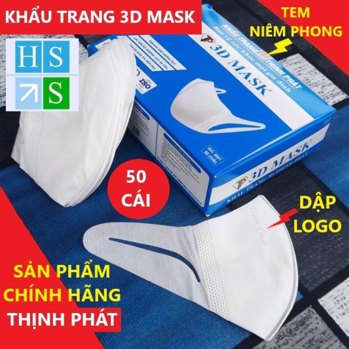 (Hộp 50 cái) KHẨU TRANG 3D MASK Thịnh Phát (Dập LOGO) Thiết kế 3D ôm sát, mềm mại không gây khó chịu, không dính son môi